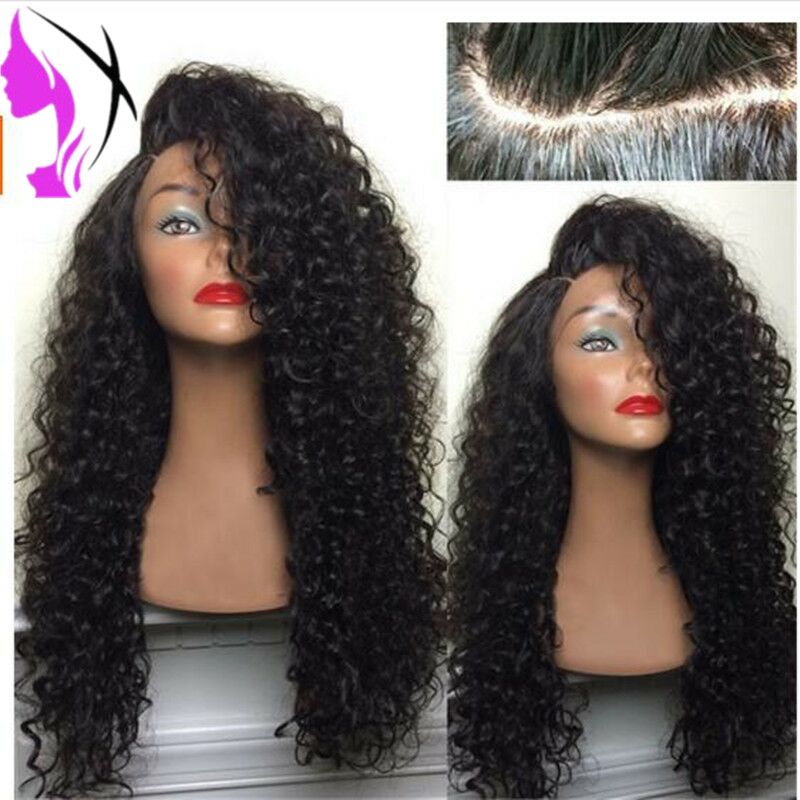 Long Side Part Curly Black Lace Front Synthetic Wig With Baby Hair