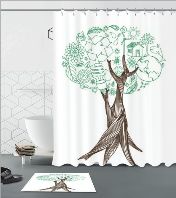 2019 3d Polyester Fabric Handmade Tree Print Shower Curtains With 12 2019 3d Polyester Fabric Handmade Tree Print Shower Curtains With 12 Hooks For Bathroom Decor Modern Bath Waterproof Curtain Floor Mats Sets From