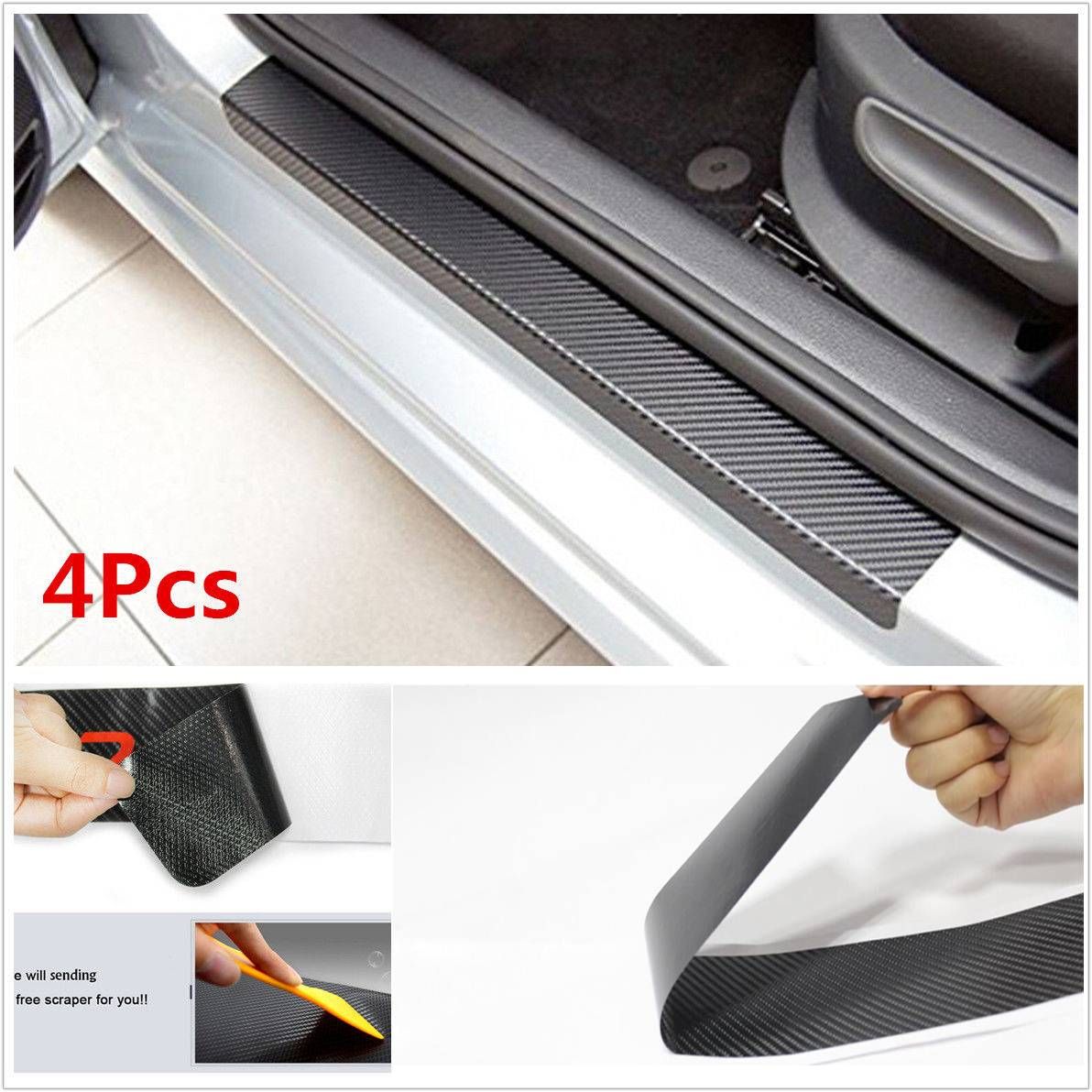 4X Car Door Sill Scuff Carbon Fiber Stickers Welcome Pedal Protect Accessories