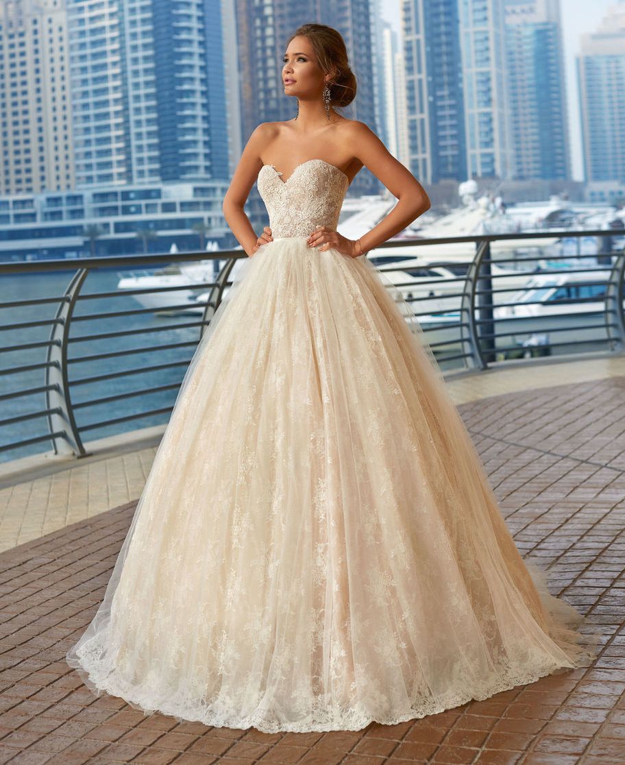 strapless lace ball gown wedding dress