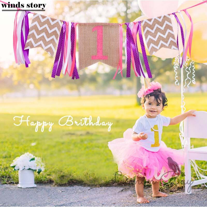 2019 Baby First Birthday Chair Banner One Year 1st Birthday Party