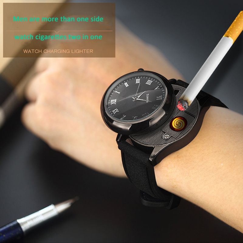 De Hombres Encendedor Cuarzo Usb Llama Reemplazable Carga Sin Cigarrillos Cable Reloj Los Pulsera Calefacción Relojes kn80wOPX