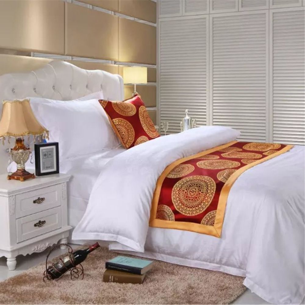 Classic Flower Double Layer Bed Runner Scarf Bedspread Home Hotel Classic Flower Double Layer Bed Runner Scarf Bedspread Home Hotel Wedding Bedding Bedroom Tail Towel 3 Size Queen Bedspreads On