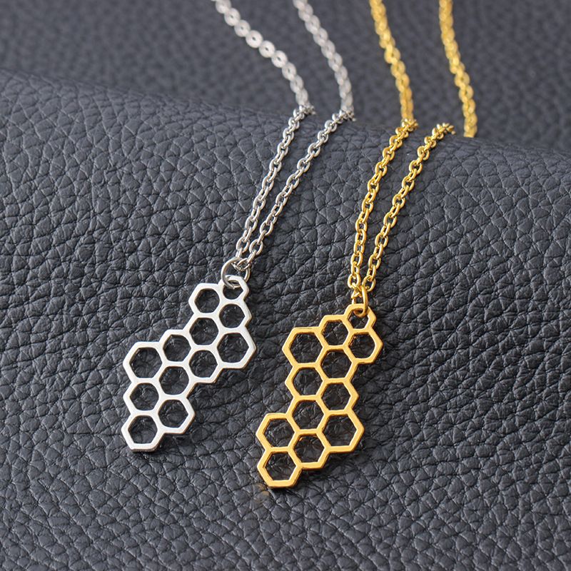 Charm Necklaces Unique Jewelry Cute Simple Honeycomb Beehive Hive Bee Honeybee Necklace Pendant Collares Gift Women Hexagon Choker