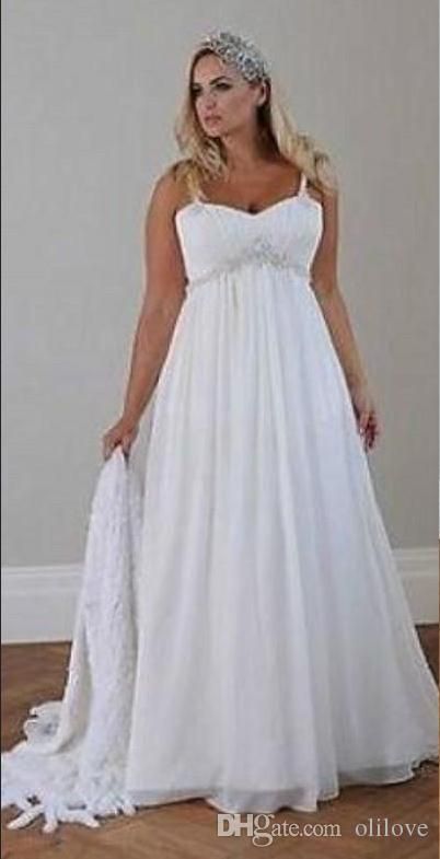 Discount Casual Beach Wedding Dress Plus Size 2018 Spaghetti Straps