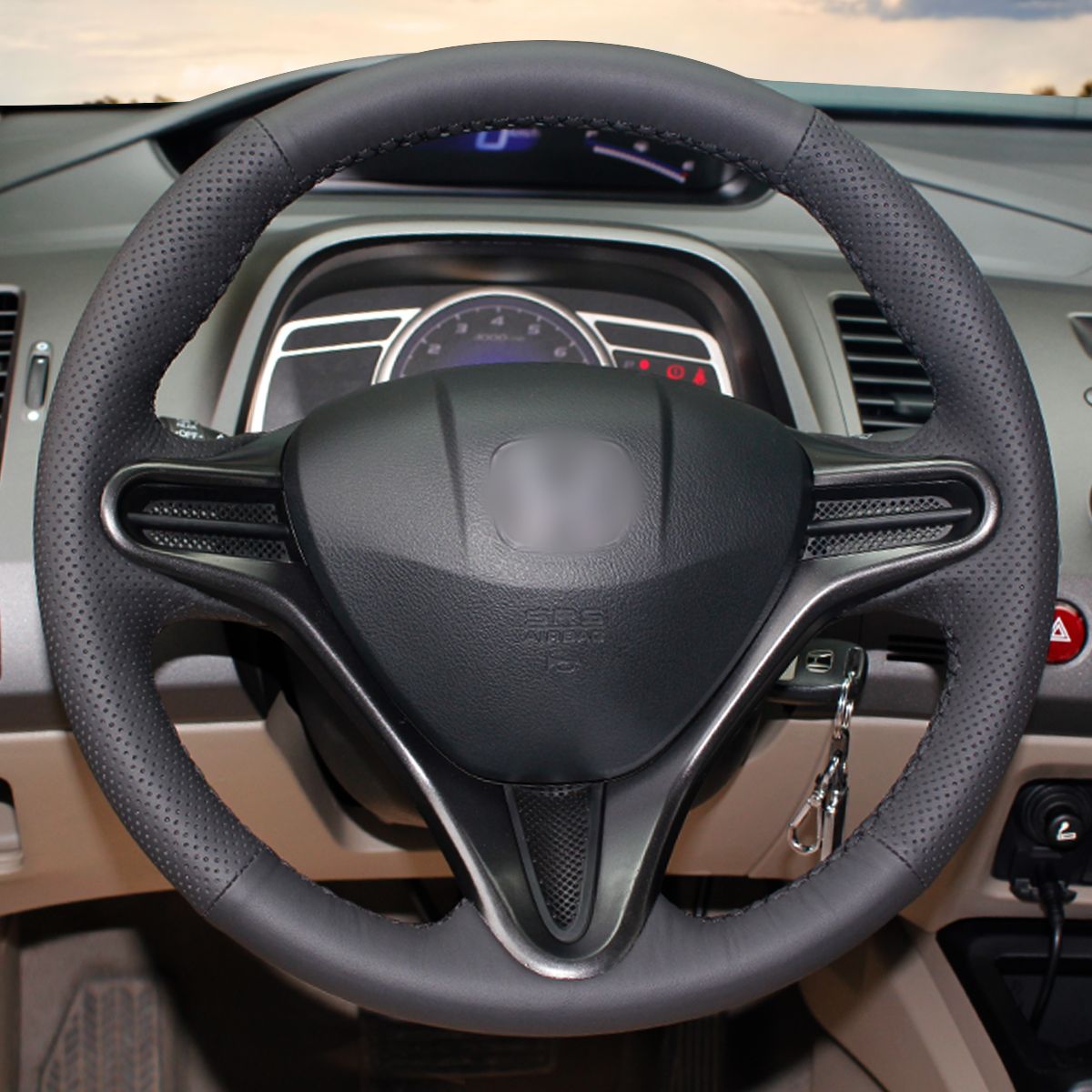 1 DIY Mewant Black Artificial Leather Steering Wheel Cover Wrap For Honda Civic 8 Civic 2006 2007 2008 2009 2010 2011 3 Spoke Silicone Steering Wheel Cover ...