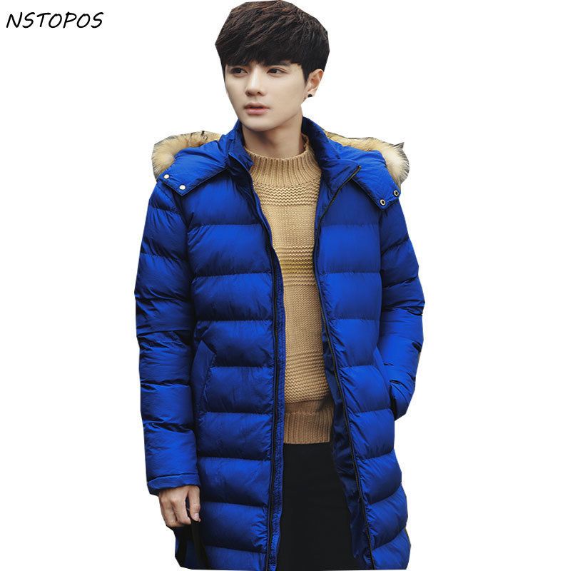 Men S Autumn And Winter Basic Casual Thick Cotton Down Jacket Stand Collar Warm Coat Size L Light Blue