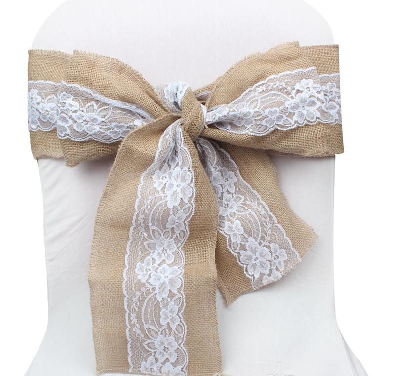 Wedding Chair Sashes Ribbon Covers Lace Burlap Bowknot Romantic Jute Tie Bow Rustic Party Xmas Birthday Banquet Decor Supplies