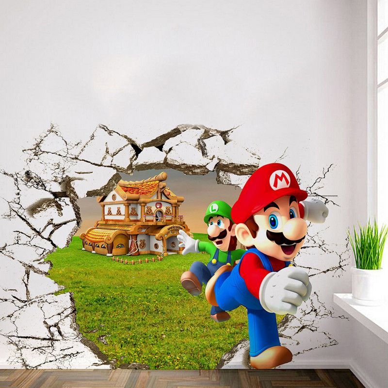 Merveilleux Chambre En Mur Anime Super Affiche Bros Décoration Enfants Créatif Peint Animé Drôle Cassé Mario Papier Autocollants Dessin 70 Vinyle FuTJKc3l1