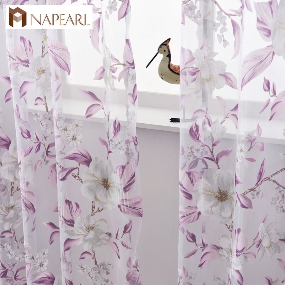 2019 Floral Tulle Curtains Modern Sheer Fabrics Purple Home Textile