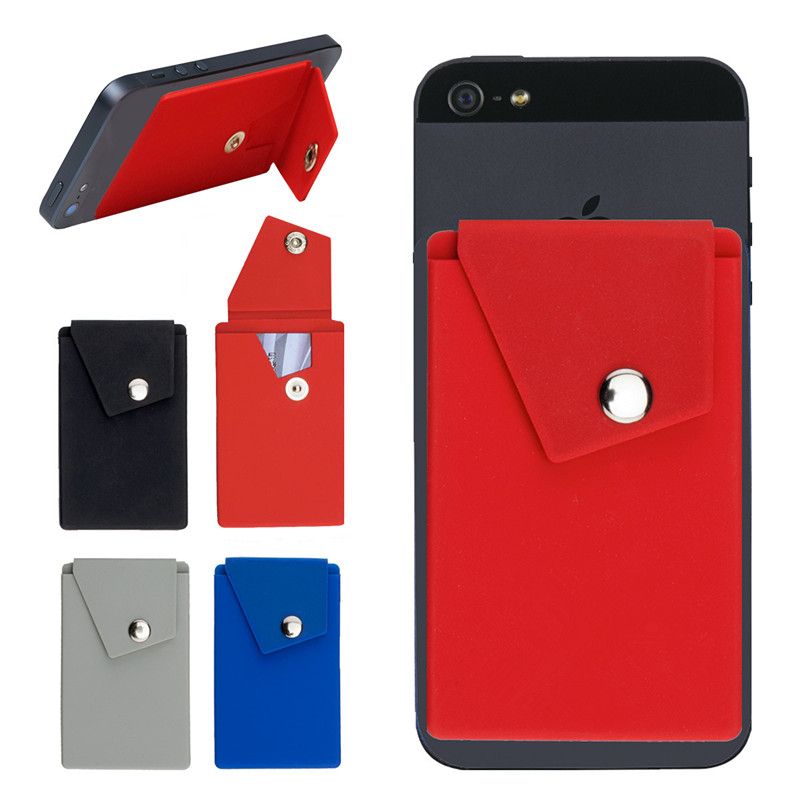 Adhesive Silicone Phone Wallet Case With Snap Pocket Phone Back Stick