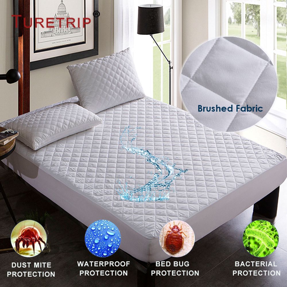 turetrip brushed fabric quilt waterproof mattress pad cover fitted