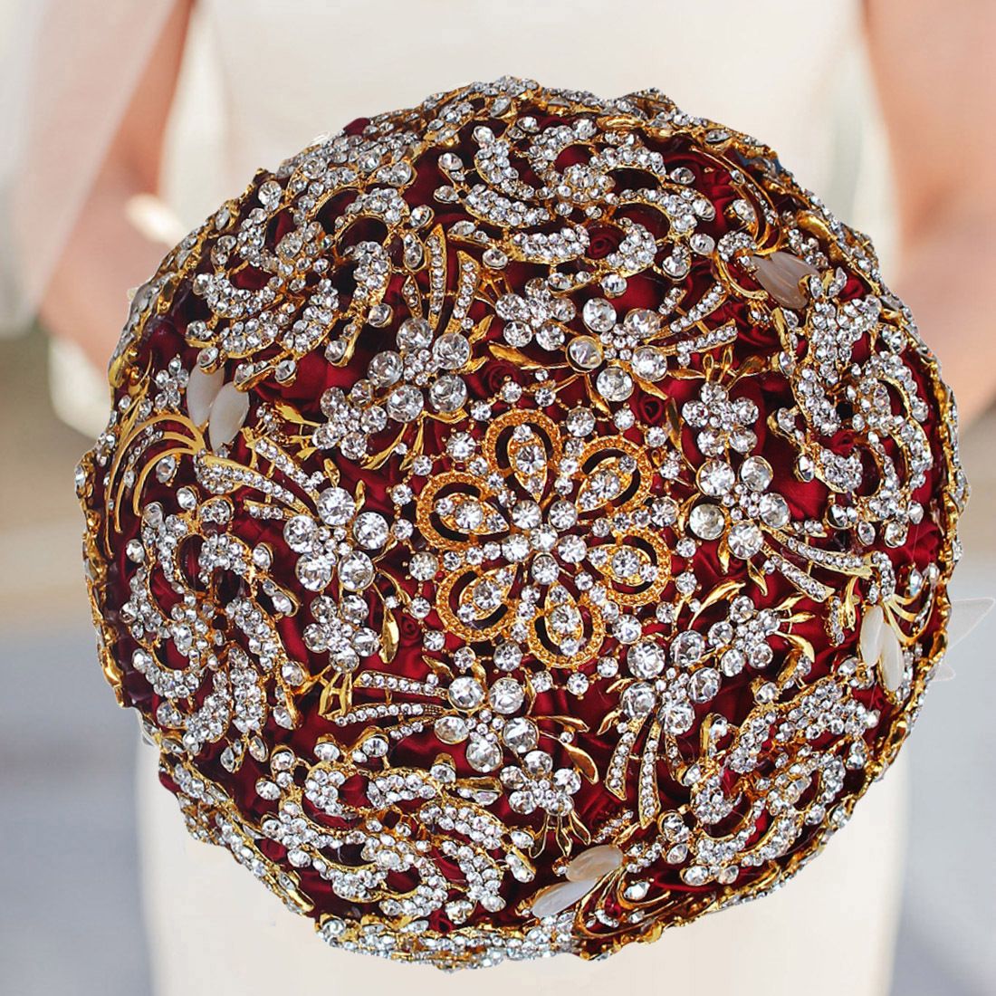 Acheter Jane Vini Bouquets De Mariage Scintillants Pour Mariée Fleurs Bourgogne Cristal De Mariée à La Main Strass Bouquet De Mariage De Mariage