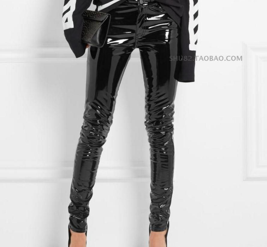 2019 Fashion Patent Leather Pu Pants With Pocket Female 2017 Winter Was