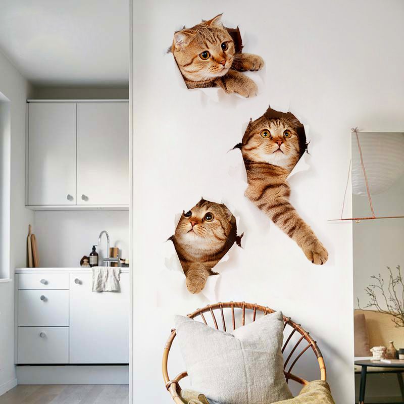 Cat Dog 3d Look Hole Wall Sticker Bathroom Toilet Decorations Cat Dog 3d Look Hole Wall Sticker Bathroom Toilet Decorations Kids Gift Kitchen Cute Home Decor Decal Mural Animal Poster Wn399 With