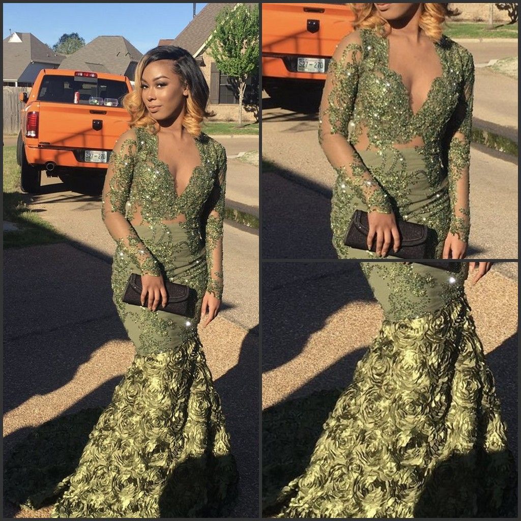 Olive Green Evening Gown