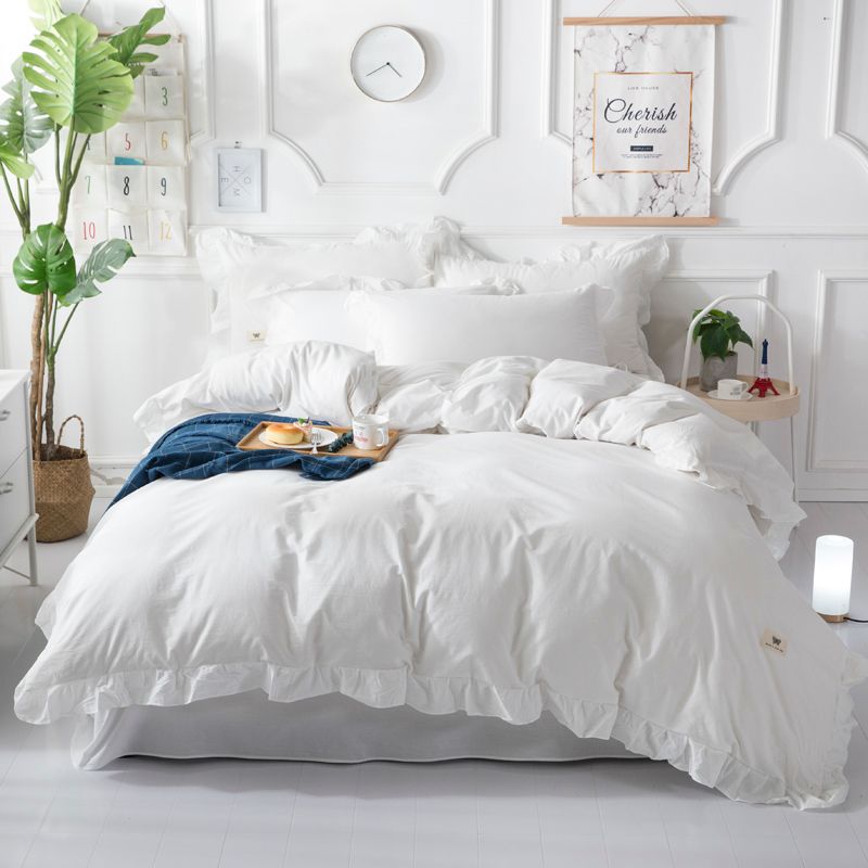 Stone Washed Cotton Bedding Set 3 Solid White Quilt Duvet Cover Stone Washed Cotton Bedding Set 3 Solid White Quilt Duvet Cover Ruffle Blanket Covers Shams Single King Fitted Sheet Blue And Comforter