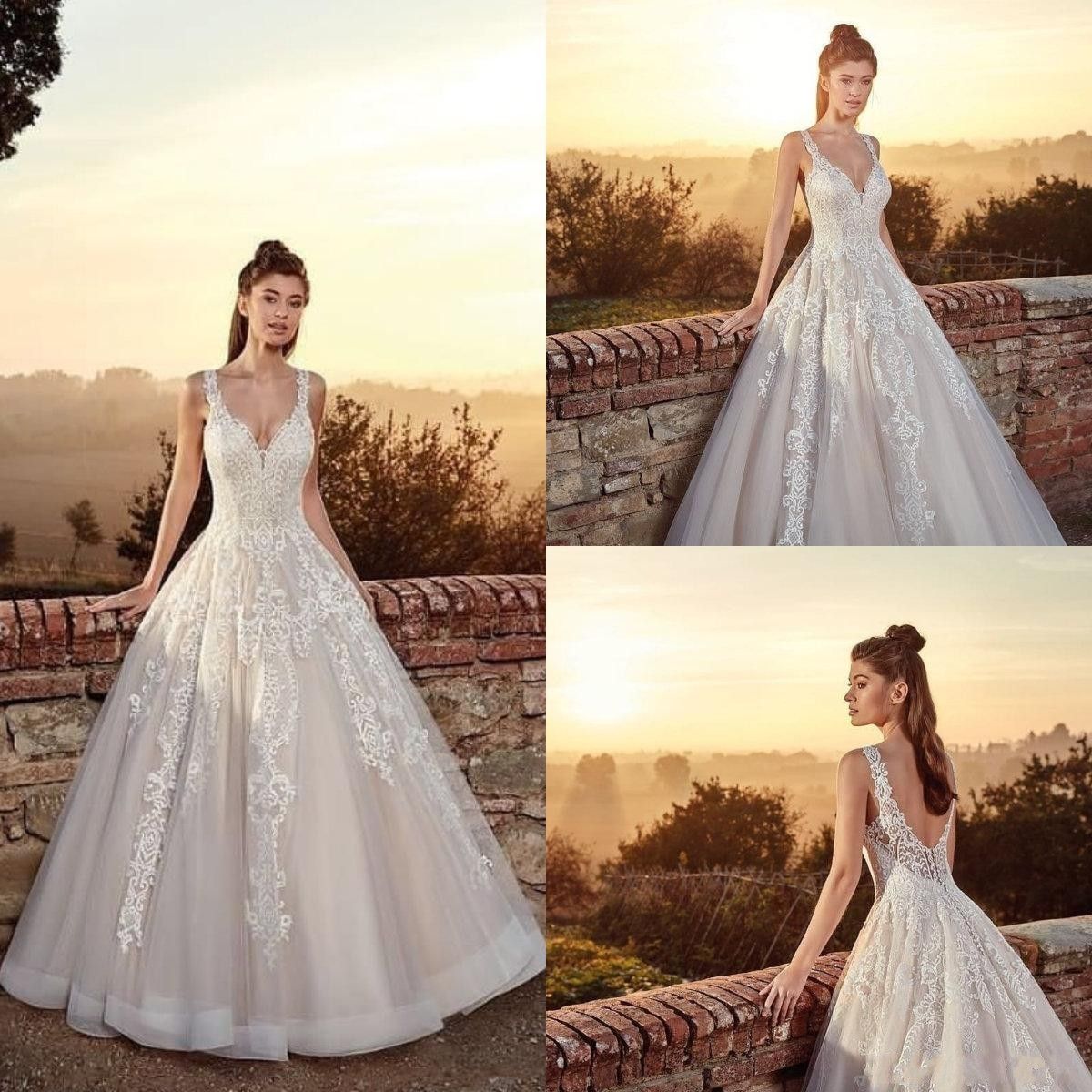 Discount 2018 Cheap Eddy K A Line Wedding Dresses Spaghetti Straps