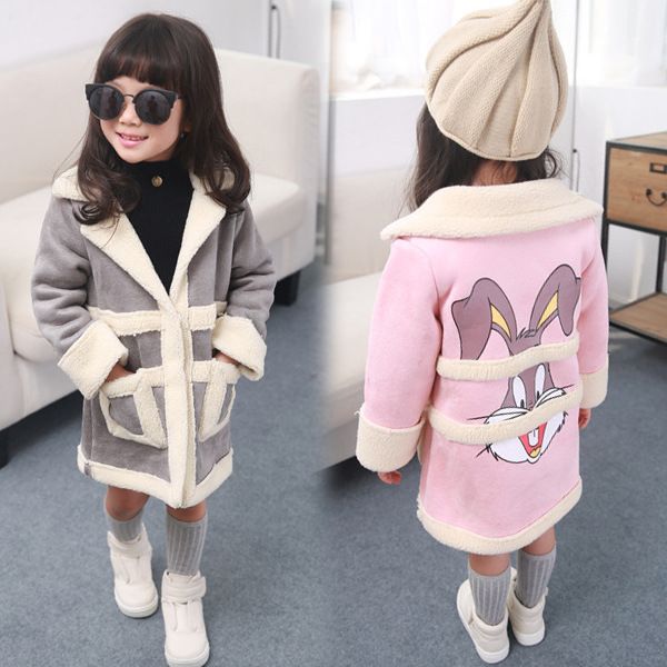Kids Artificial Fur Jacket Autumn Winter Rabbit Print Coat Baby