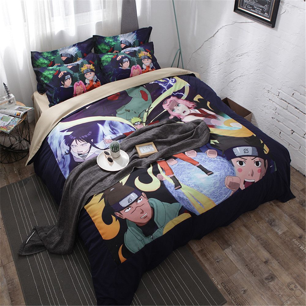 Japanese Anime Bedding Sets Twin Full Queen King Size Flat Bed Japanese Anime Bedding Sets Twin Full Queen King Size Flat Bed Sheets Duvet Cover Pillowcase Children Teen Boy Ninja Bedroom Set Comforter Luxury