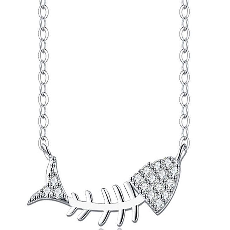 Download Wholesale Charming Argentate Color Fishbone Pendant Necklace Simple Fashion Jewelry Women ...