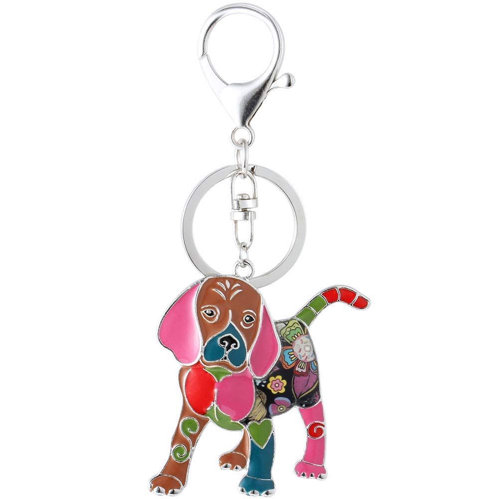 Beagle Puppy Keychain For Women Dog Lover Unique Enamel Dog Jewelry