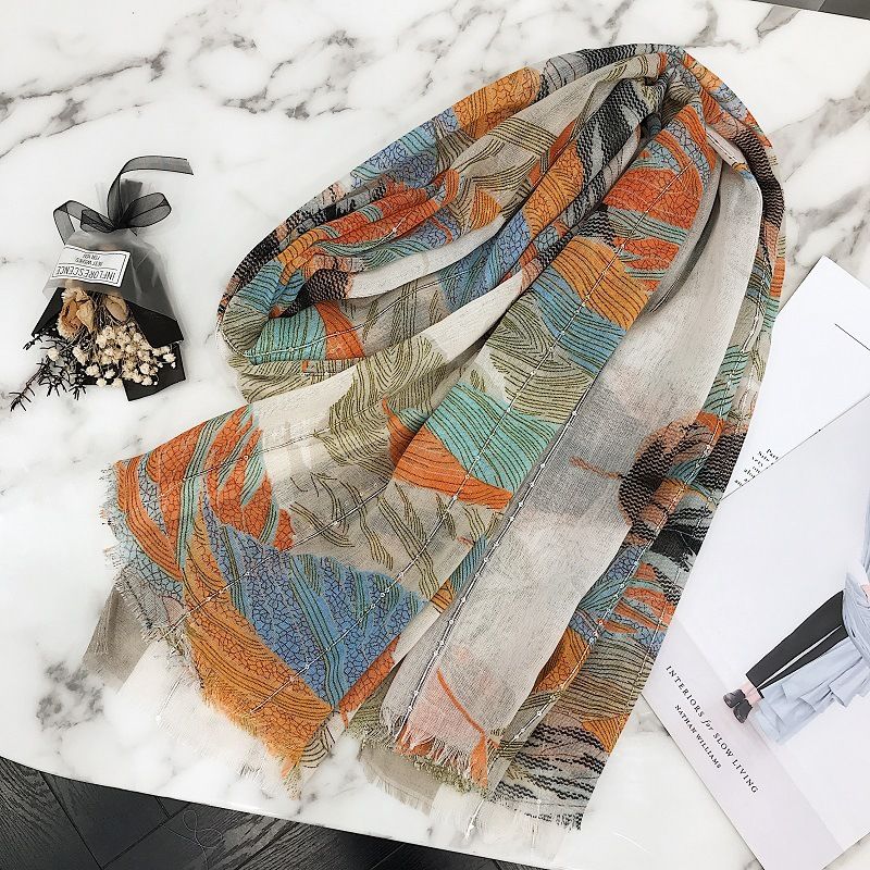 Acheter Printemps été écharpe Paillettes Feuilles Frangées Imprimé Châle Voyage écran Solaire Serviette De Plage Concepteur Haut De Gamme Long écharpe