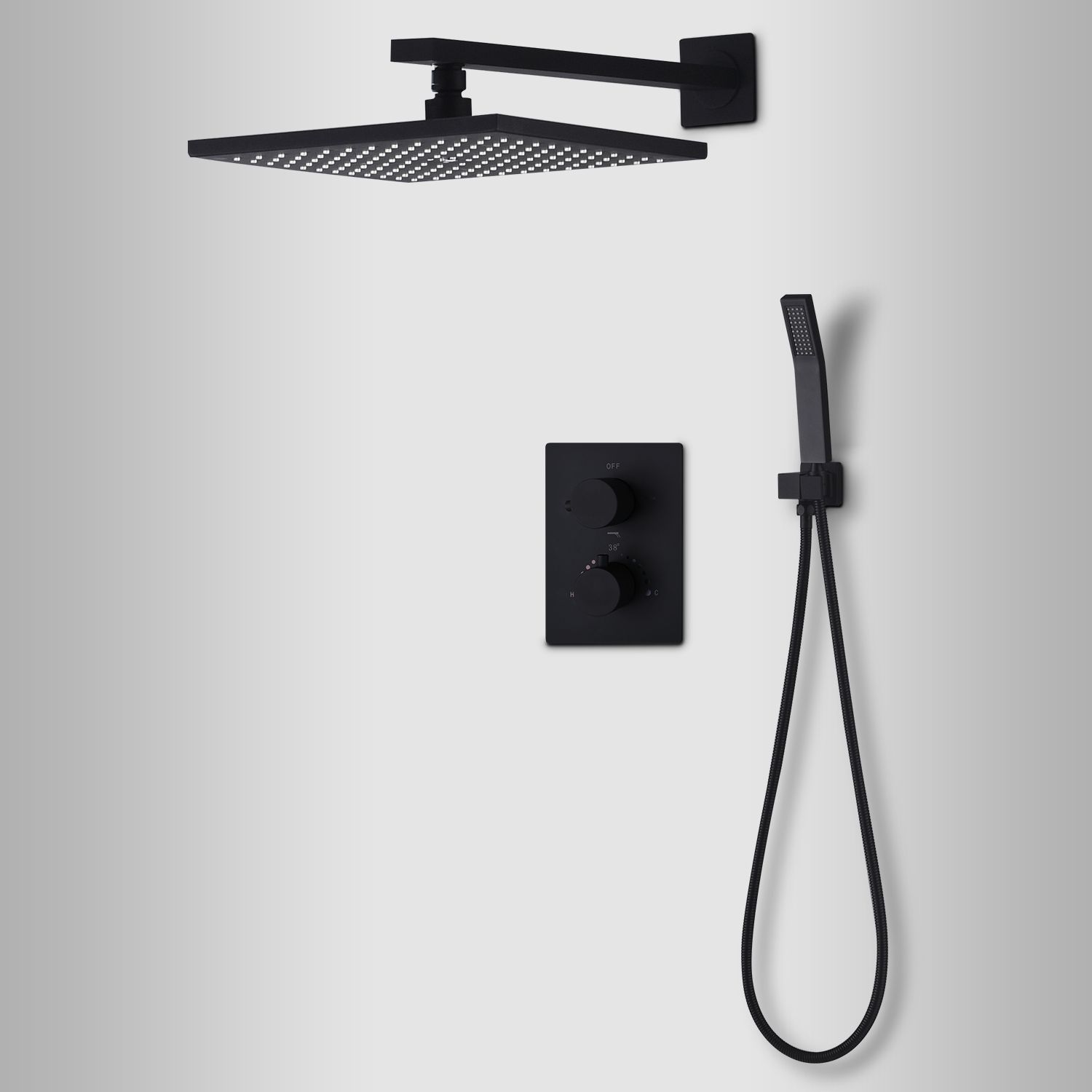 Black Bathroom Thermostatic Mixer Shower Faucet Set Wall Mount 10 Black Bathroom Thermostatic Mixer Shower Faucet Set Wall Mount 10 Air Booster Rainfall Brass System Head Save Water Uk 2019 From Ok360