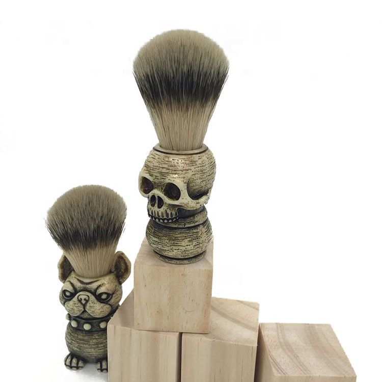 skull head shape handle beard shaving brush designed for wet shave