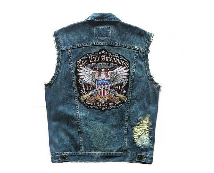 Mens Moto Biker Vests Badges Rivet Embroidery Star Eagle Patch Motorcycle Club Denim Vest Distressed Punk 5xl