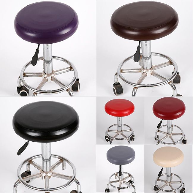Round Elastic Pu Chair Covers Faux Leather Spandex Bar Stool Seat Round Elastic Pu Chair Covers Faux Leather Spandex Bar Stool Seat Home Slipcover Protectors Couch Recliner White Dining