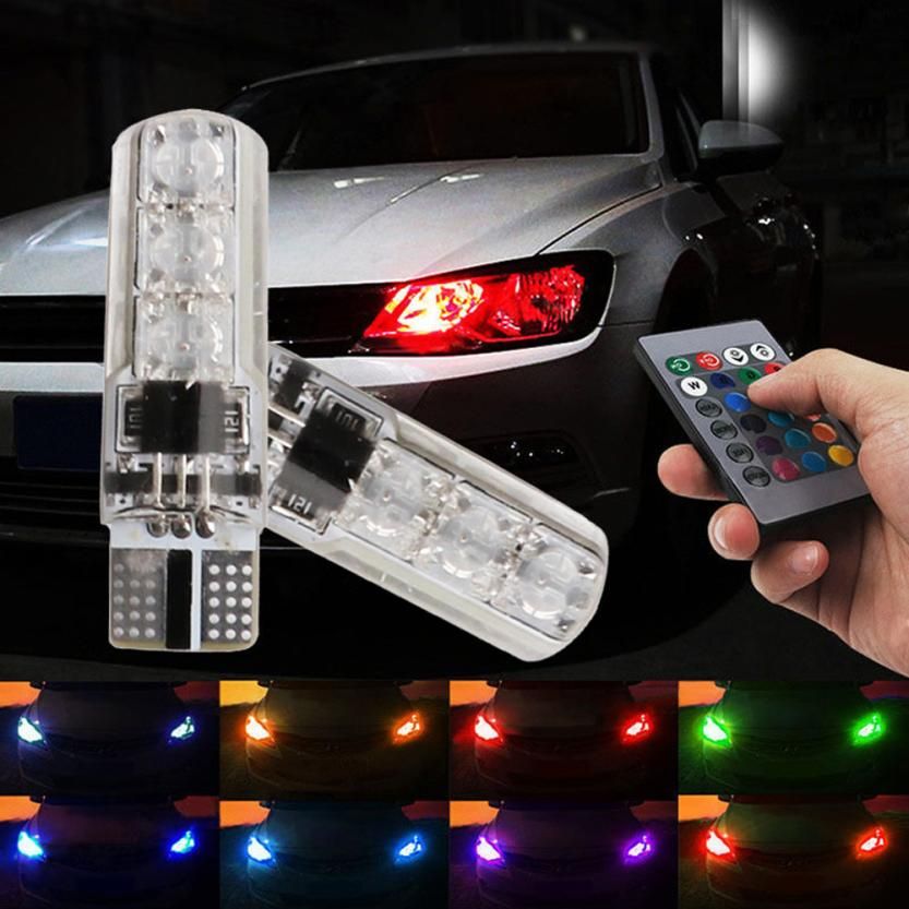2X 2020 Newest Auto Lights Remote Light T10 5050 LED RGB Multi Color