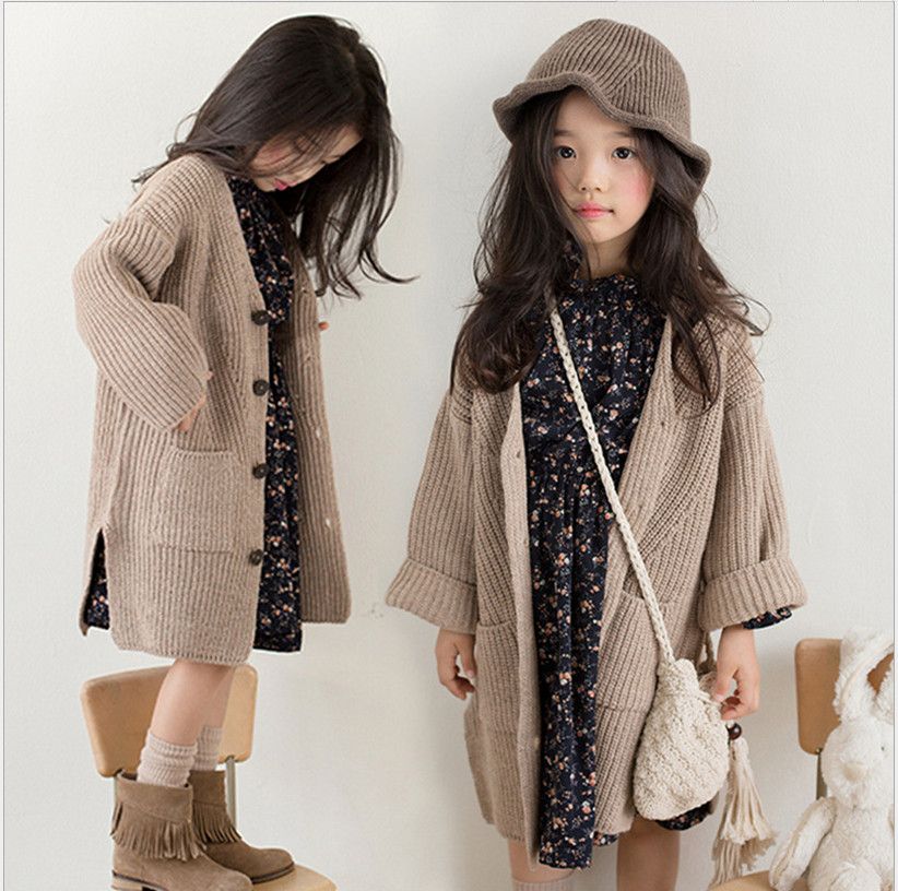 Girl Knitting Sweater Coats 2018 Fall Kids Cotton Cardigan Korea Girls Clothing Fashion High,grade Children Sweater