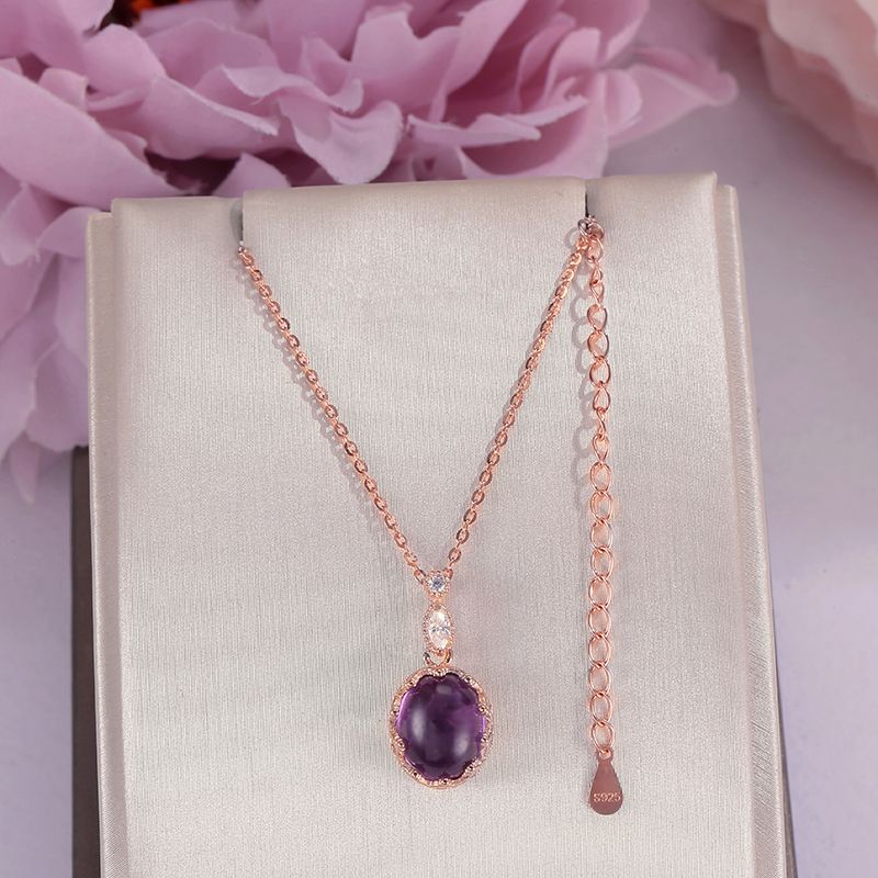 2019 Natural Amethyst Pendant Necklace For Women Fine Jewelry Solid 2019 Natural Amethyst Pendant Necklace For Women Fine Jewelry Solid 925 Silver Purple Oval 3 2ct Gemstone Rose Gold Plated Ccni021 From Nasturtium