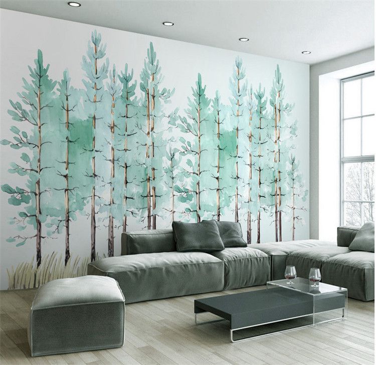 Modern Simple Bedroom Living Room Wallpaper Small Fresh Green Tree