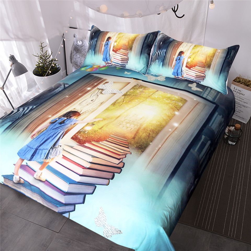 Little Girl Bedding Set Books Ladder Duvet Cover For Kids Rabbit Little Girl Bedding Set Books Ladder Duvet Cover For Kids Rabbit Bedclothes Fairy Tale World Castle Home Textiles Extra Long Twin Sets Queen