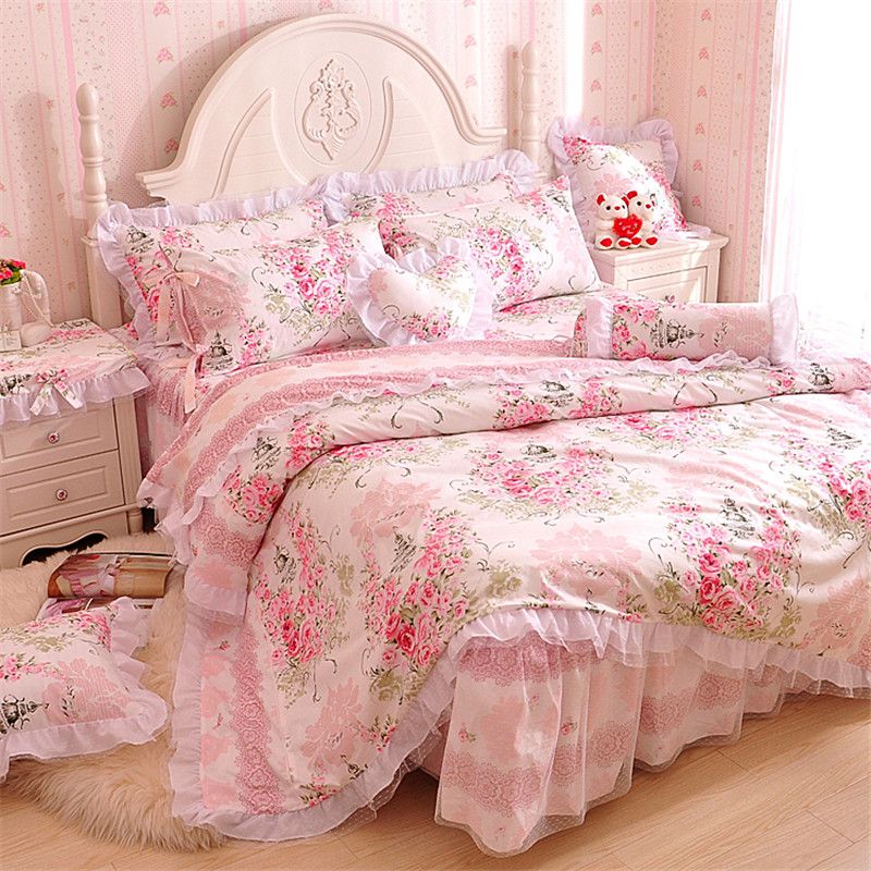 100 Cotton Princess Style Luxury Bedding Set 4 6 King Queen Twin 100 Cotton Princess Style Luxury Bedding Set 4 6 King Queen Twin Size Bed Duvet Cover Skirt Pillowcase Black From