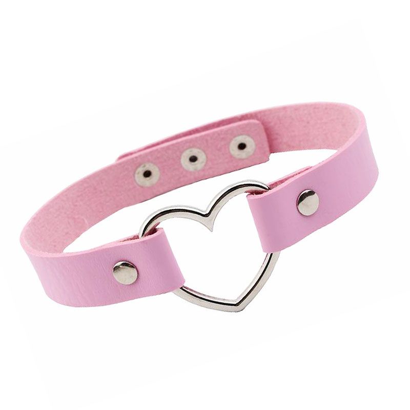 Wholesale Pink Heart Ring Choker Necklace Romantic Heart Leather Collar