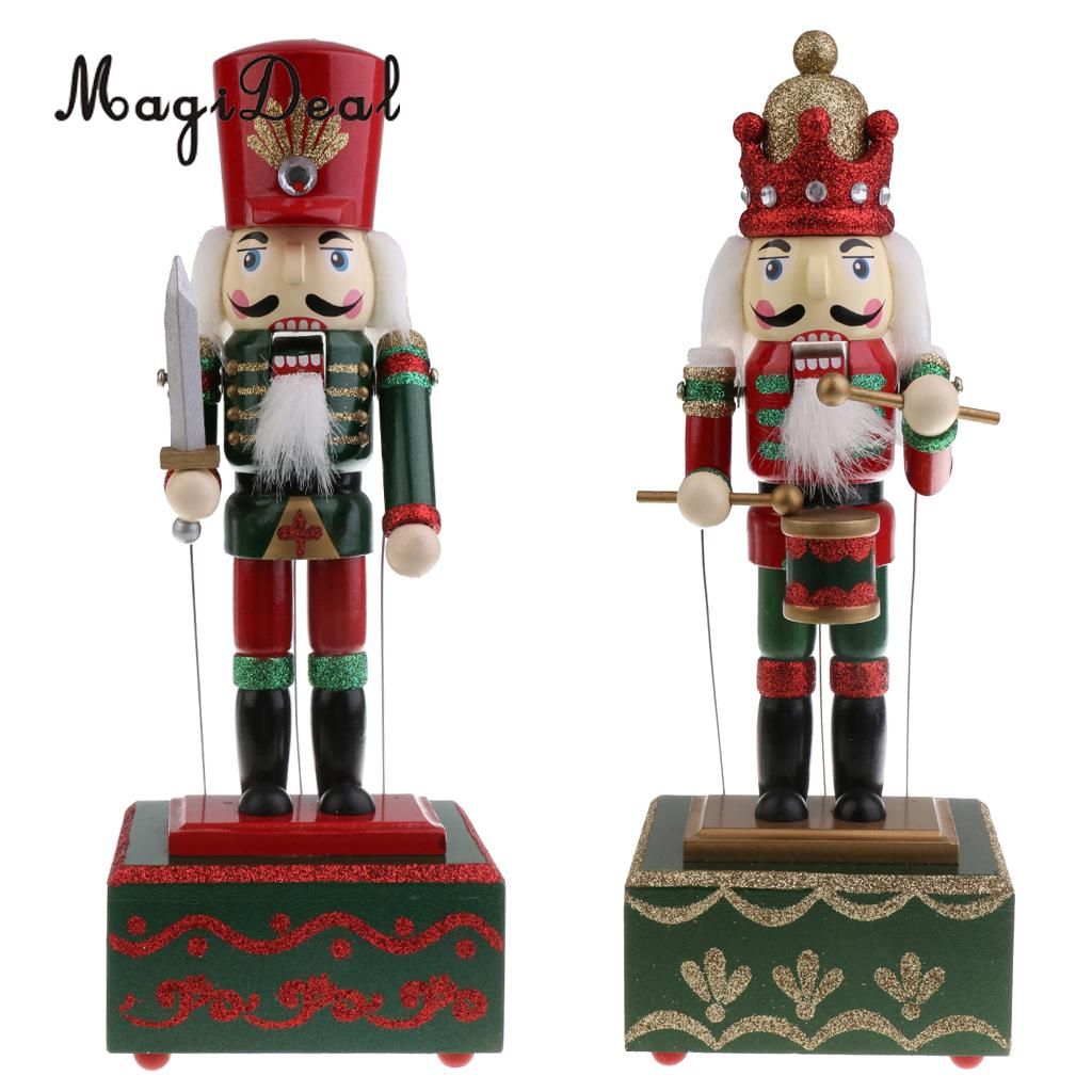 32cm Wooden Hand Painted Christmas Nutcracker Music Box Toy Xmas Decor Ornament Sol r &Drummer Best Christmas Decorations line Best Christmas