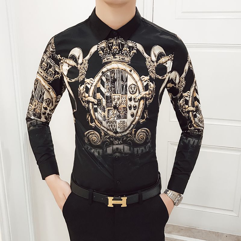 2019 British Luxury Print Shirt Men Fashion 2018 Spring Long Sleeve ...