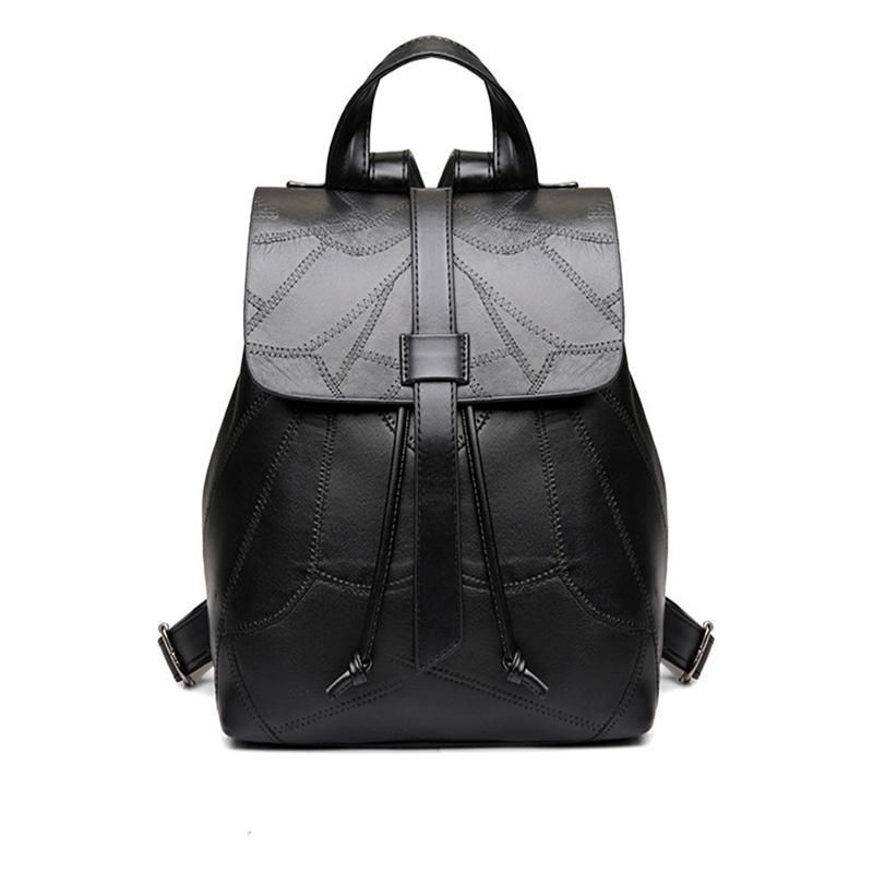 New Black Backpack Women Genuine Leather Backpack Girl School Bags