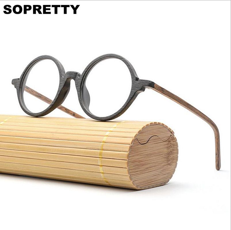 retro round wooden eye glasses frames for men women reading eyewear