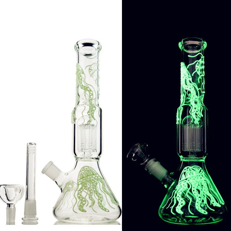 2020 6 Arm Tree Perc Bong Glowing Water Pipe Glow In The Dark Dab Rig
