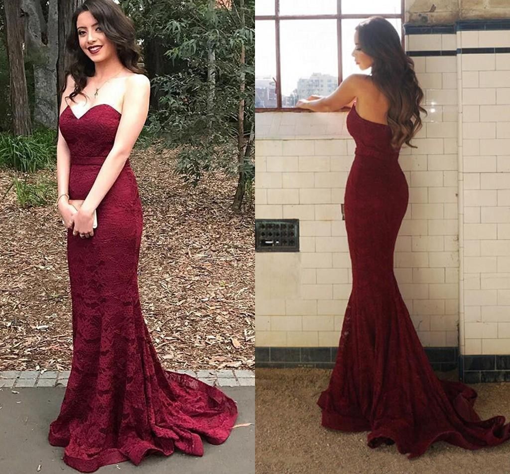 Acquistare Lunghezza Del Pavimento Abiti Da Sera Borgogna Senza Spalline  Abiti Da Sera Vestidos De Noche Largos Elegant De Lace Dress Damigella  Donore Elegante Abito Da Ballo Lungo Lungo Economico | Consegna