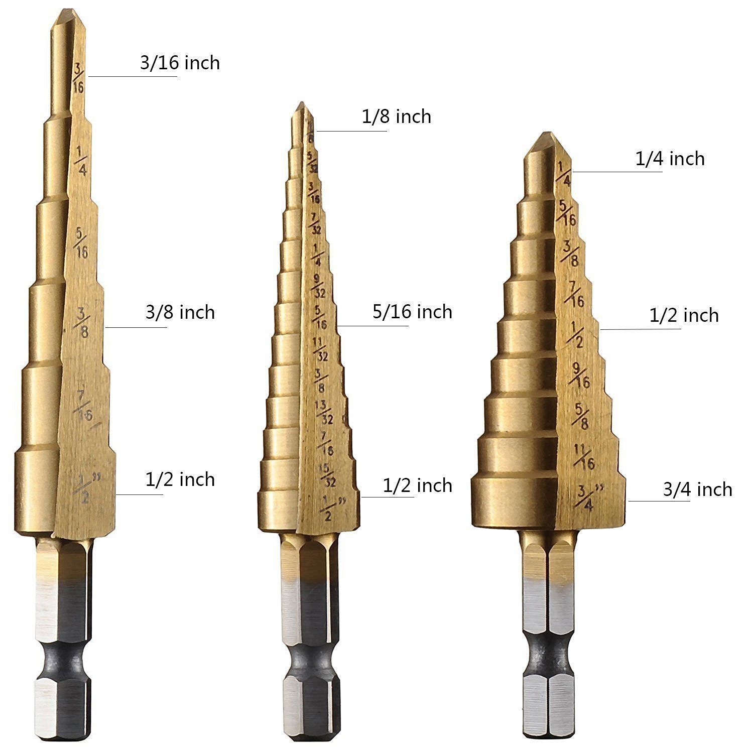 Step Drill Bit >> Titanium Step Drill Bit Set Hex Shank 28 Sizes 1 8 3 4 S Step Drill Bit >> Titanium Step Drill Bit Set Hex Shank 28 Sizes 1 8 3 4 S