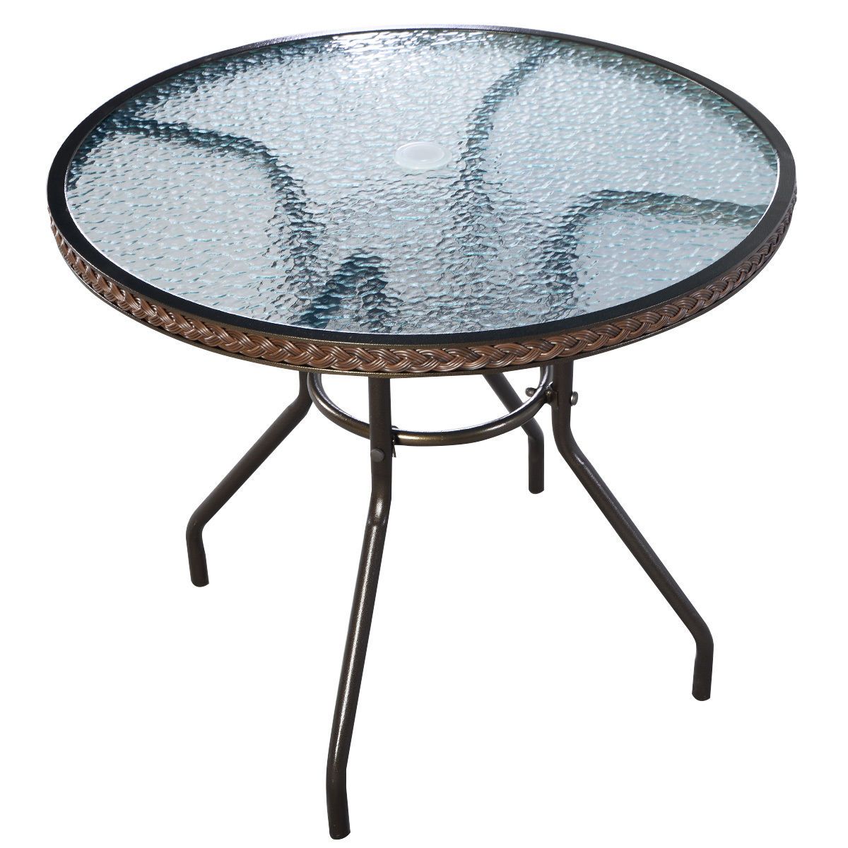 2020 1/2 Patio Rattan Round Table Tempered Glass Furniture Outdoor