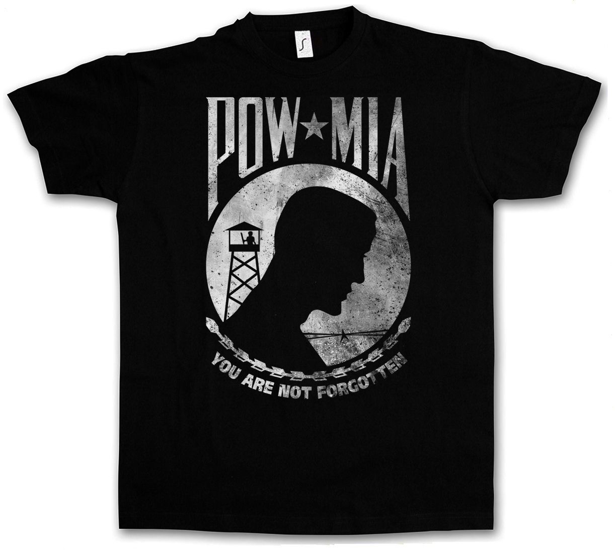 POW MIA VINTAGE LOGO DAMEN T-SHIRT Prisoner Of USA War Army Marines Soldier US