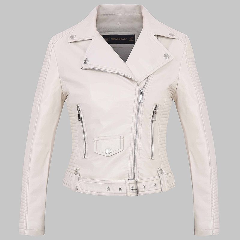 2018 High Quality Women White Winter Warm Faux Leather Jackets And Coats Lady Fur Lining Slim Fit Zippers Outerwear Biker Cloth