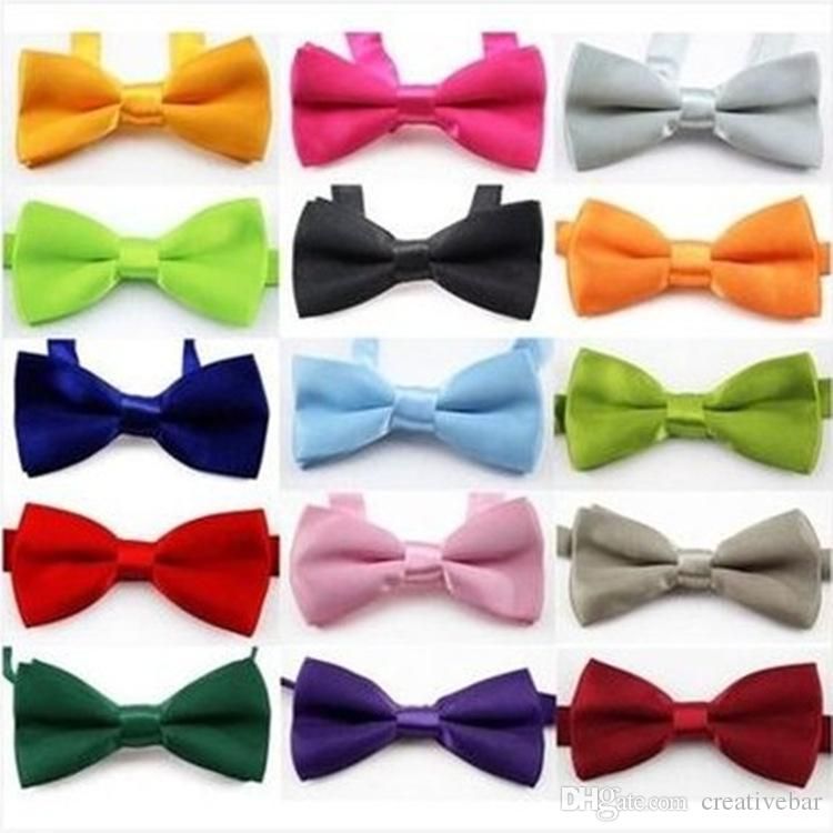 Boys Satin Plain Bow Tie Set Kids Pre-tied Adjustable Bow Ties Pocket Square