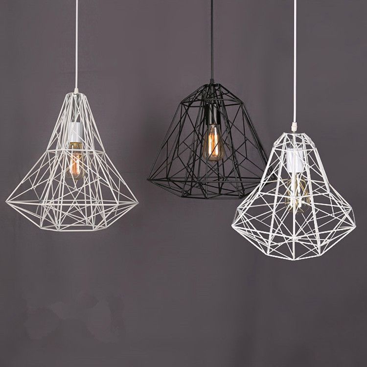 Vintage Industrial Style Metal Cage Pendant Light Chandelier Lights Vintage Industrial Style Metal Cage Pendant Light Chandelier Lights Living Room Bar Loft Lamp Black White Ceiling Shade Dining